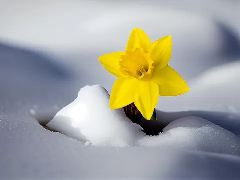 a single daffodil struggling to grow in spring - KEEPERS by Diane LeBlanc